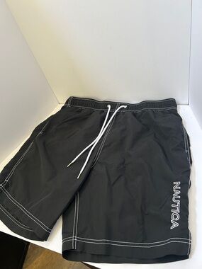 Nautica Black Swim Trunks with White Drawstring